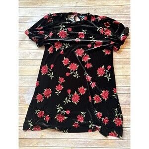 Draper James Velvet Dress Black red flowers short sleeve XL